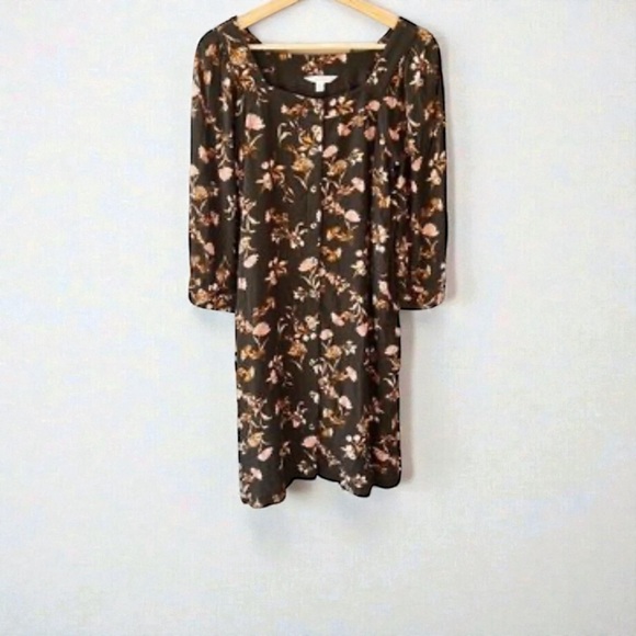 Garnet Hill Dresses & Skirts - Garnet Hill Floral Long Sleeve Dress - Brown and Pink